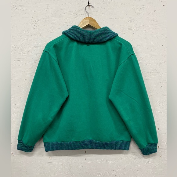 Vintage 1980s Collared Pullover Sweater with Knitted Stripes, Fits M/L, Cropped - Picture 2 of 7